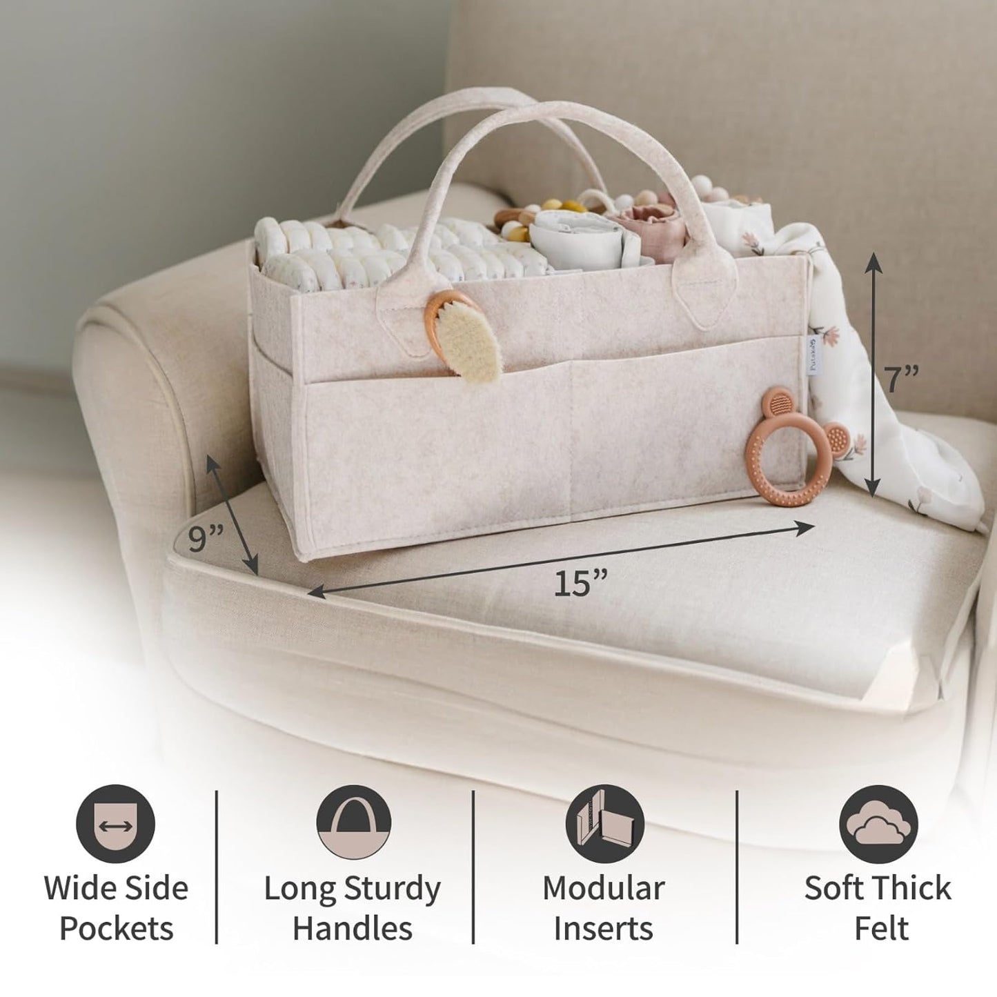 PUTSKA Baby Diaper Caddy Organizer - Stylish Nursery Storage Basket for Newborn Essentials | Large Mocha