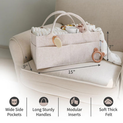 PUTSKA Baby Diaper Caddy Organizer - Stylish Nursery Storage Basket for Newborn Essentials | Large Mocha