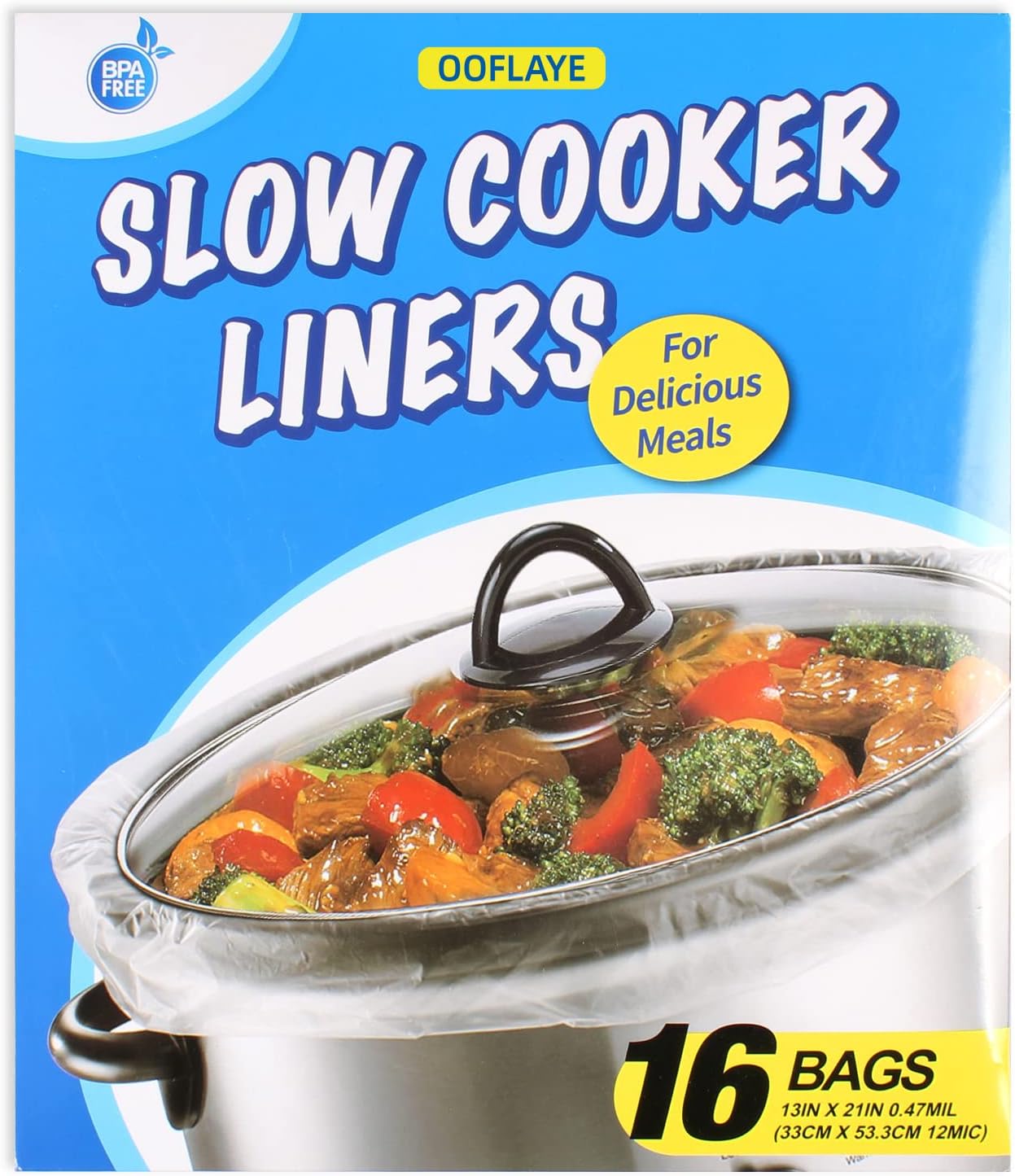 Slow Cooker Liners - 16 Disposable Cooking Bags, BPA-Free, Fits 3QT to 8QT, 13 x 21 Inches