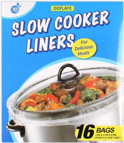 Slow Cooker Liners - 16 Disposable Cooking Bags, BPA-Free, Fits 3QT to 8QT, 13 x 21 Inches