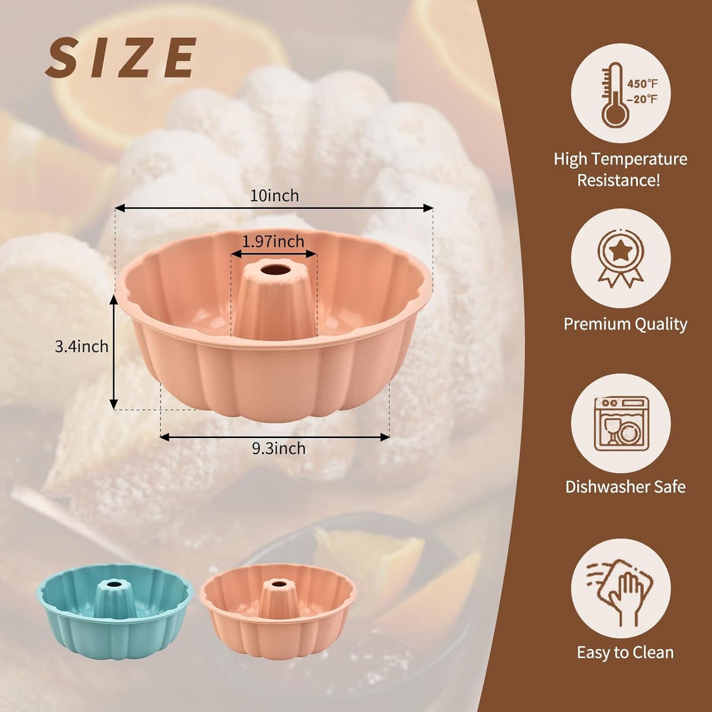 PADELE Nonstick Silicone Cake Pan Set - 10 Inch Molds for Cakes, Brownies & Jello | Pink & Blue