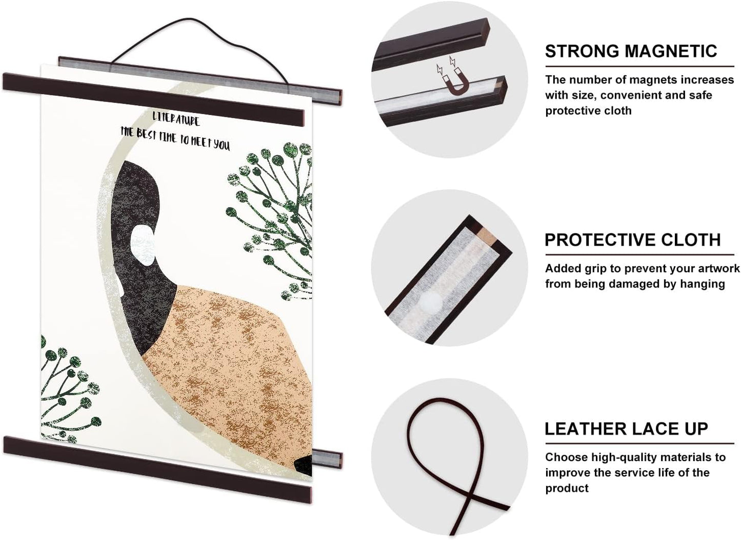 Benjia Magnetic Light Wood Poster Frame - 36x24, 36x48, 36x12 for Photos & Artwork | Walnut Finish