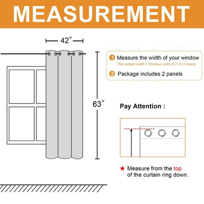 Hiasan Grommet Blackout Curtains for Bedroom, 42 x 63 Inches Length - Thermal Insulated & Light Blocking Window Curtains for Living Room, 2 Drape Panels Sewn with Tiebacks, Dark Grey