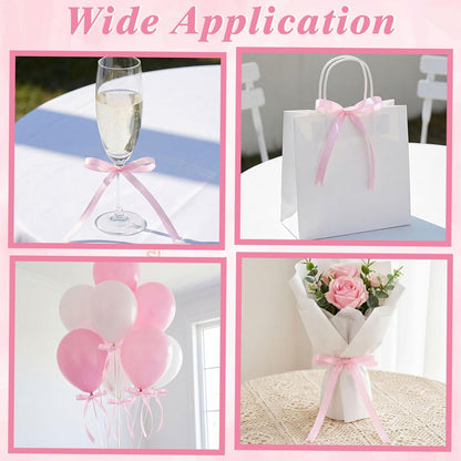 Skiennix Bow Cake Toppers - 18 PCS Pink Ribbon Bows with 1 Happy Birthday Topper | Perfect for Weddings & Showers