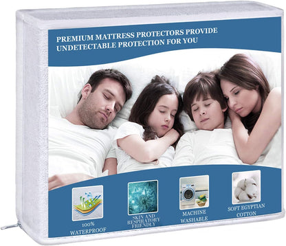 Skiennix Waterproof Mattress Protector - Cal King Size, Breathable & Soft, Hypoallergenic, Fitted Up to 18 Inches Deep, White