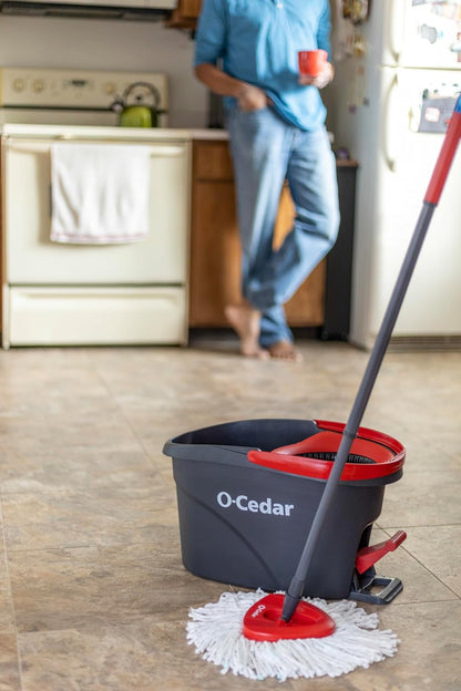 O-Cedar EasyWring Microfiber Spin Mop - Complete Floor Cleaning System with 4 Extra Refills