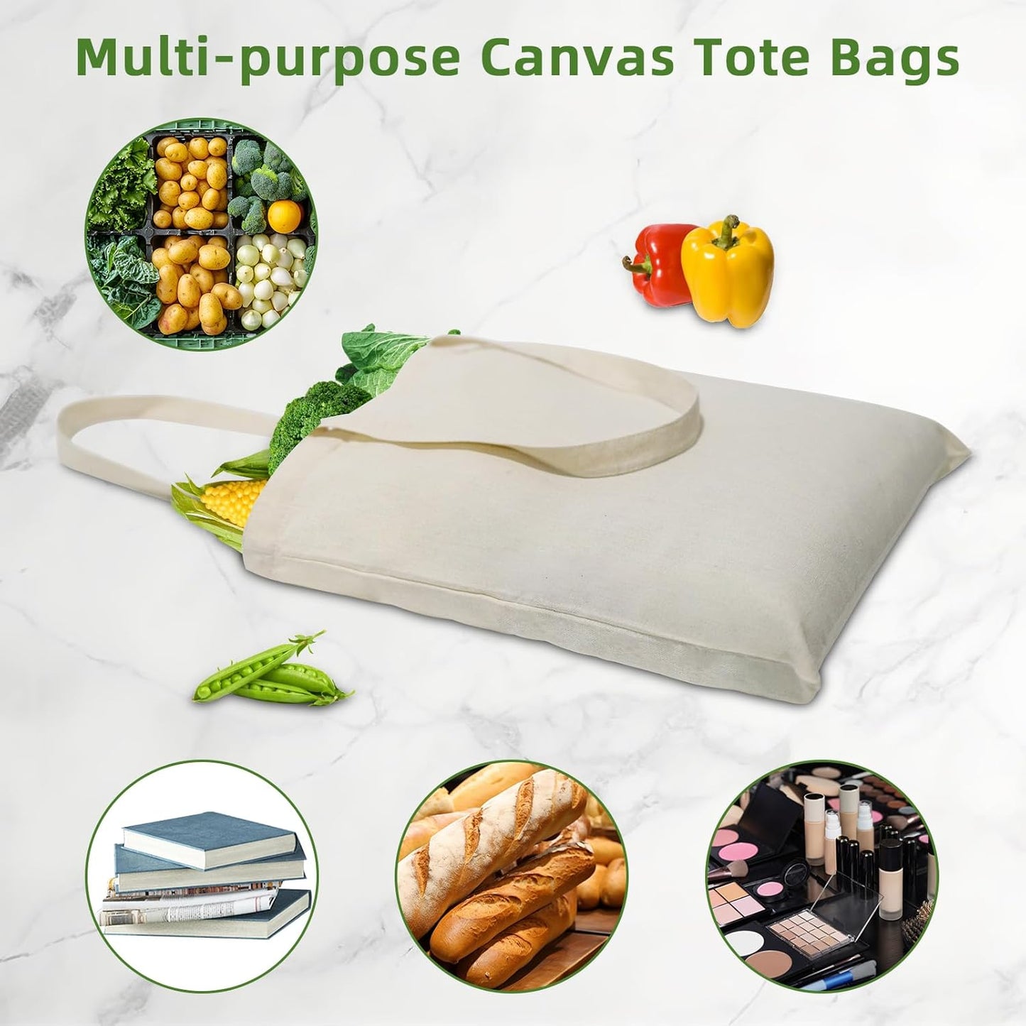 Skiennix Canvas Tote Bags - Reusable Blank Shopping & Grocery Bags | 6, 12, 24, or 48 Pack Options