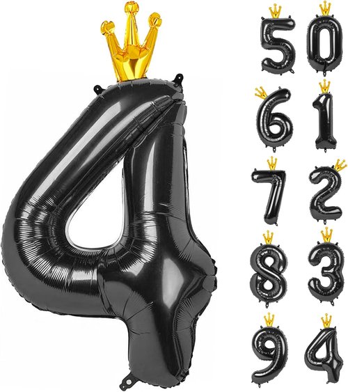 40 Inch Black Number 4 Balloon by [Brand Name] - Elegant Black and Gold Party Decoration