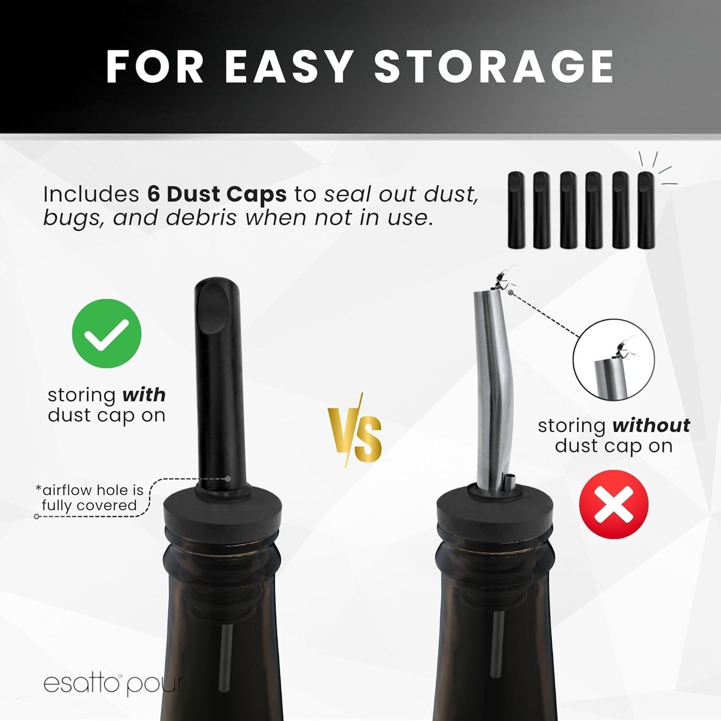 Stainless Steel Liquor Bar Bottle Pourers - Drip-Free Nozzle - Pour Spouts for Alcohol & Bartending - Universal Fit Speed Spout - Rust-Free & Easy Clean - Chrome (6 Pack)