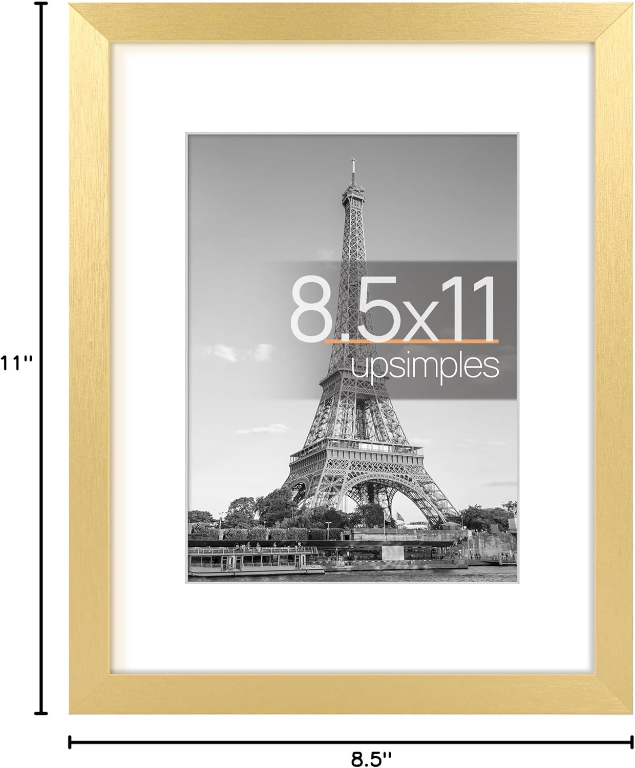 Upsimples 8.5 x 11 Picture Frame - Elegant Gold Wall Hanging Frame for 6x8 or 8.5x11 Photos | 1 Pack
