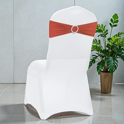 MDS Spandex Chair Sashes - Universal Elastic Stretch Bands with Buckle Slider Bow | 250 Pack in Terracotta