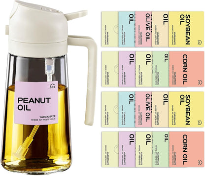 YARRAMATE Glass Olive Oil Sprayer - 16oz with 20 Color Labels | Elegant White Design