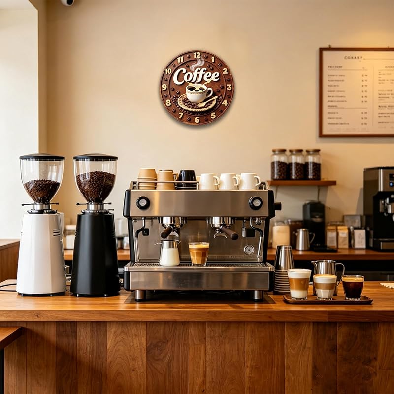 Variation of THIS listing: Coffee Pattern Coffee Wall Clock 14 Inch MDF with Golden Hands