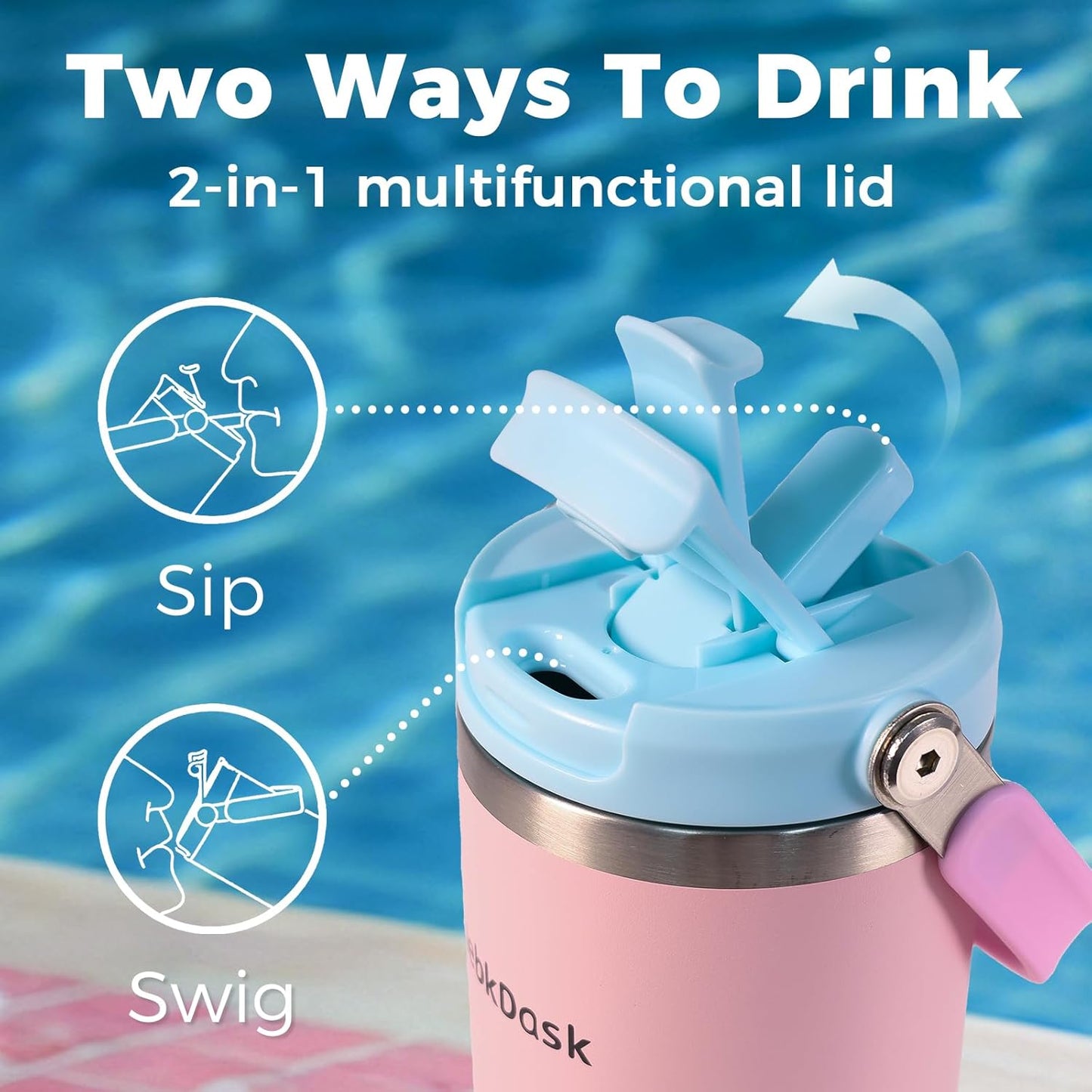 Skiennix 40 Oz Insulated Stainless Steel Water Bottle - 2-in-1 Straw & Spout Lid, Leak-Proof, Blue