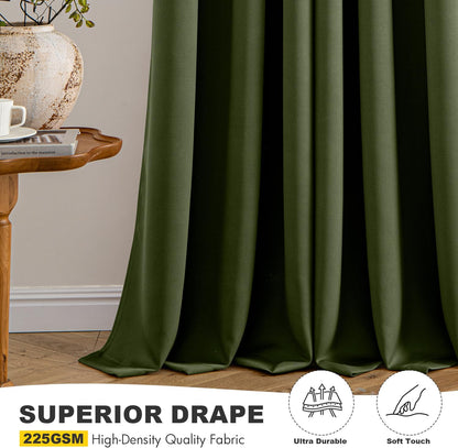 MIULEE Olive Green Blackout Curtains - Thermal Insulated Room Darkening Drapes | 63-Inch, 2 Panels