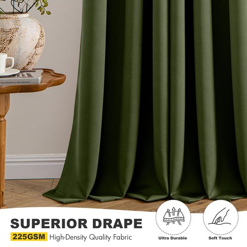 MIULEE Olive Green Blackout Curtains for Bedroom Living Room 63 Inches Long 2 Panels, Thermal Insulated Room Darkening Drapes Solid Grommet Top Noise Reducing Dark Green Window Treatments 40x63 Inch