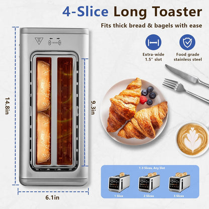 Smart Toaster 4 Slice - Touch Screen Digital Toaster with 6 Browning Levels & Extra Wide Slots | 1400W Stainless Steel