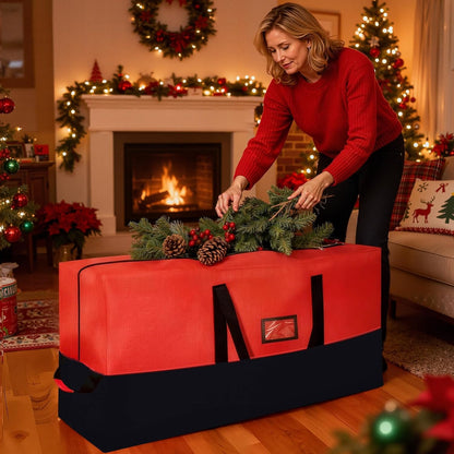 Regine Switzerland Heavy Duty Christmas Tree Storage Bag - Waterproof, Durable Zipper & Handles for Trees Up to 9ft | Black & Red