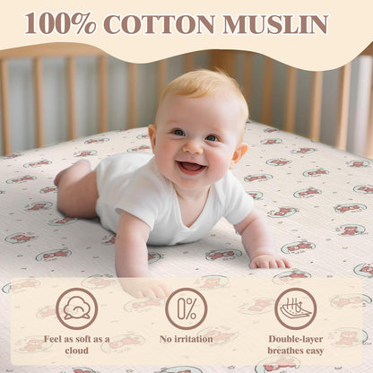Skiennix Baby Crib Sheets - Soft Cotton Muslin, 2-Pack Neutral Colors for Boys & Girls | Fitted Toddler Bed 54 x 28 Inch