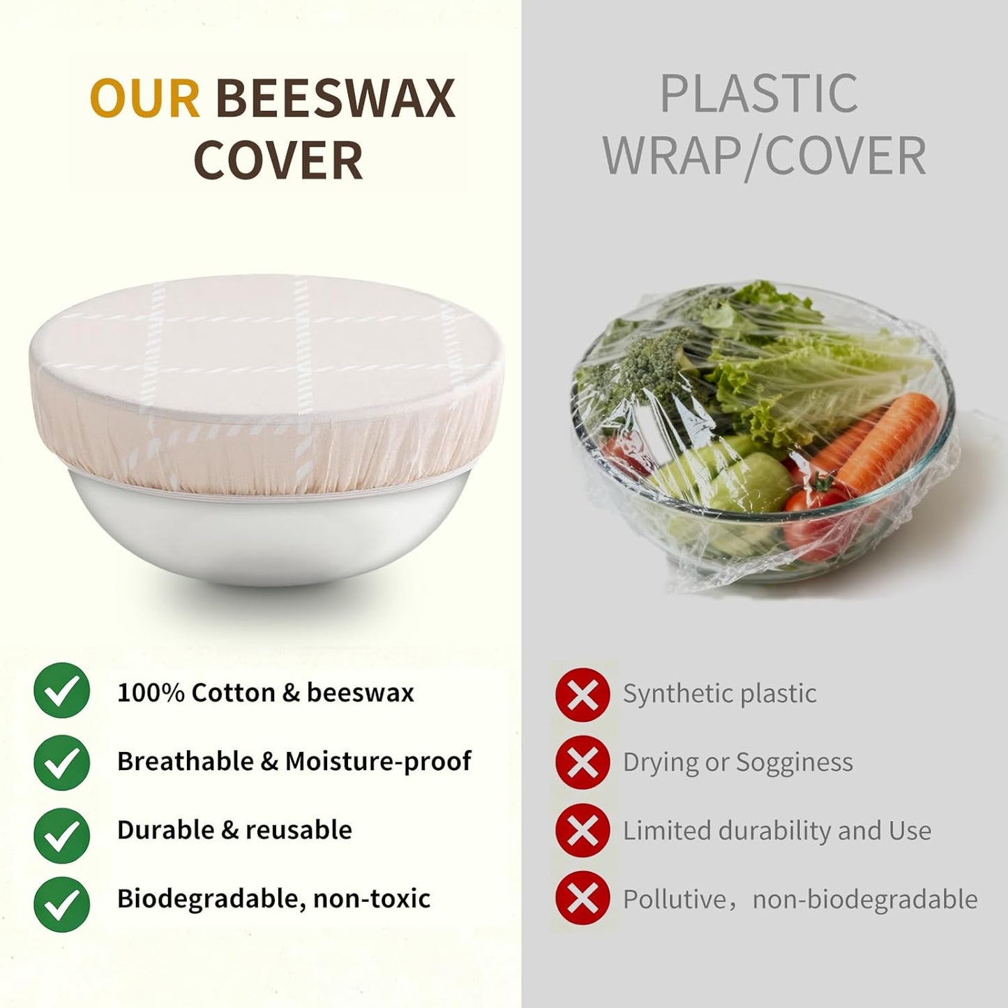 Beeswax Bowl Covers by Skiennix - Reusable 3pc Set for Bread Proofing | 100% Organic Cotton, Elastic Fit, 8/10/12 Inch