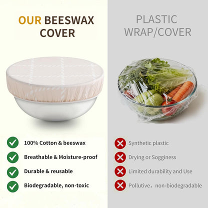 Beeswax Bowl Covers by Skiennix - Reusable 3pc Set for Bread Proofing | 100% Organic Cotton, Elastic Fit, 8/10/12 Inch