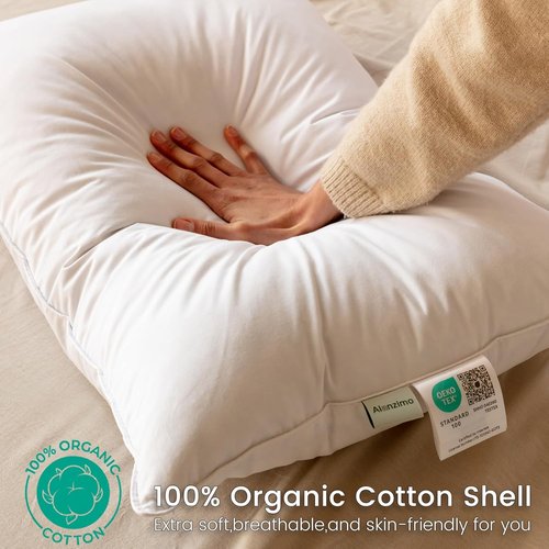 Alanzimo Goose Feather Down Pillows - Fluffy Queen Size Set of 2 | 100% Cotton Cover 20x28 Inches