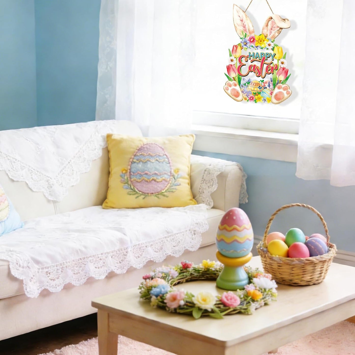 Regine Switzerland Easter Wreath - Charming Rabbit & Flower Design for Front Door Decor | Spring Celebration
