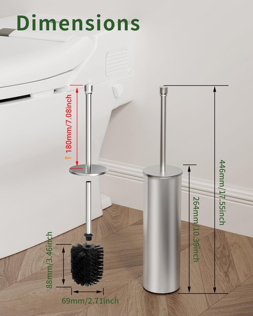 WZKALY Toilet Brush and Holder Set, Toilet Bowl Brush for Bathroom with Long Handle, Stainless Steel Toilet Cleaner Brush with Durable Scrubbing Bristles,Splash-Proof (Brushed Nickel)