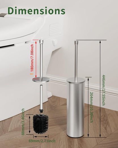 WZKALY Toilet Brush and Holder Set, Toilet Bowl Brush for Bathroom with Long Handle, Stainless Steel Toilet Cleaner Brush with Durable Scrubbing Bristles,Splash-Proof (Brushed Nickel)