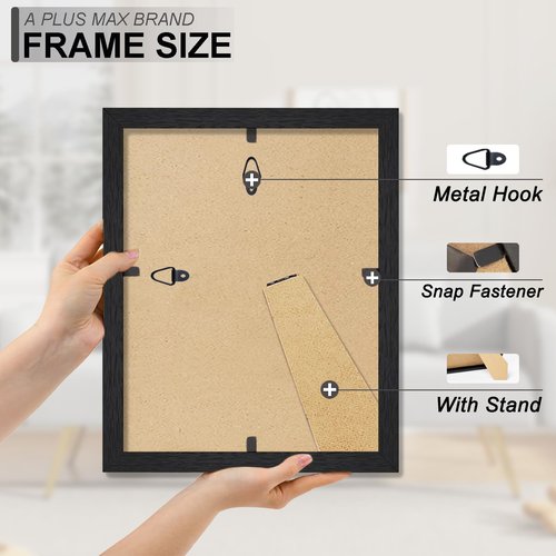 A PLUS MAX 8.5x11 Picture Frame Set of 2, Black Engineered Wood Frame for 8.5 x 11 Inch Picture Poster Photo, Light Weight 8.5 by 11 Frame with Wood-grain for Wall - 2 Pack/Black/8.5"x11"