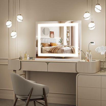 FENCHILIN Vanity Mirror with Light,22.8"x18.1" LED Makeup Mirror wtih Light and Hollywood Vanity Mirror wtih Smart Touch Control 3 Colors Dimmable Light & 10X Magnification,White