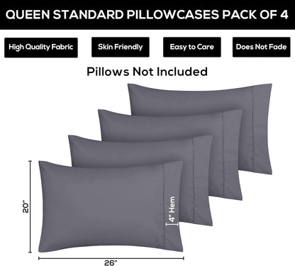 Utopia Bedding Standard Pillow Cases - 8 Pack Soft Brushed Microfiber | Fade Resistant 20 x 26 Inches (Grey)