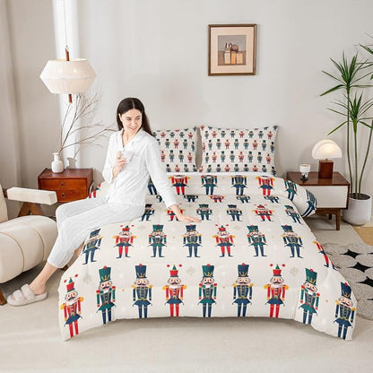 Snowflakes Comforter Set Queen - Beige, 90x90 Quilt Bedding by Erosebridal