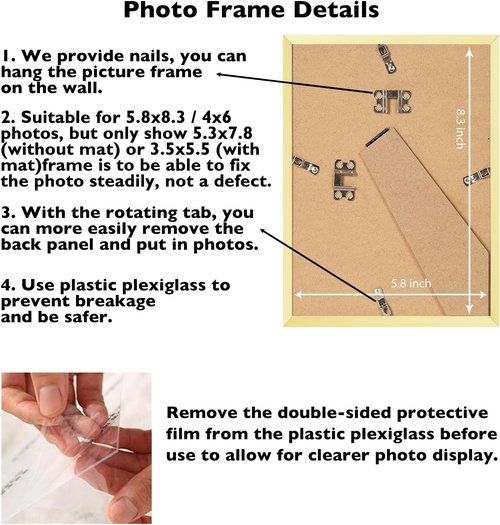 JCJMY A5 Gold Picture Frame - Display 4x6 Photos with Mat or 5.8x8.3 Without Mat | Shatter-Resistant Plexiglass
