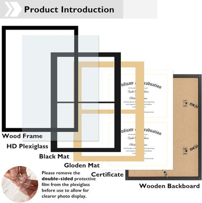 JCJMY Double Diploma Frame Set - Classic Black & Gold | Fits 8.5x11 with Mat or 14x20 Without Mat, 2 Pack