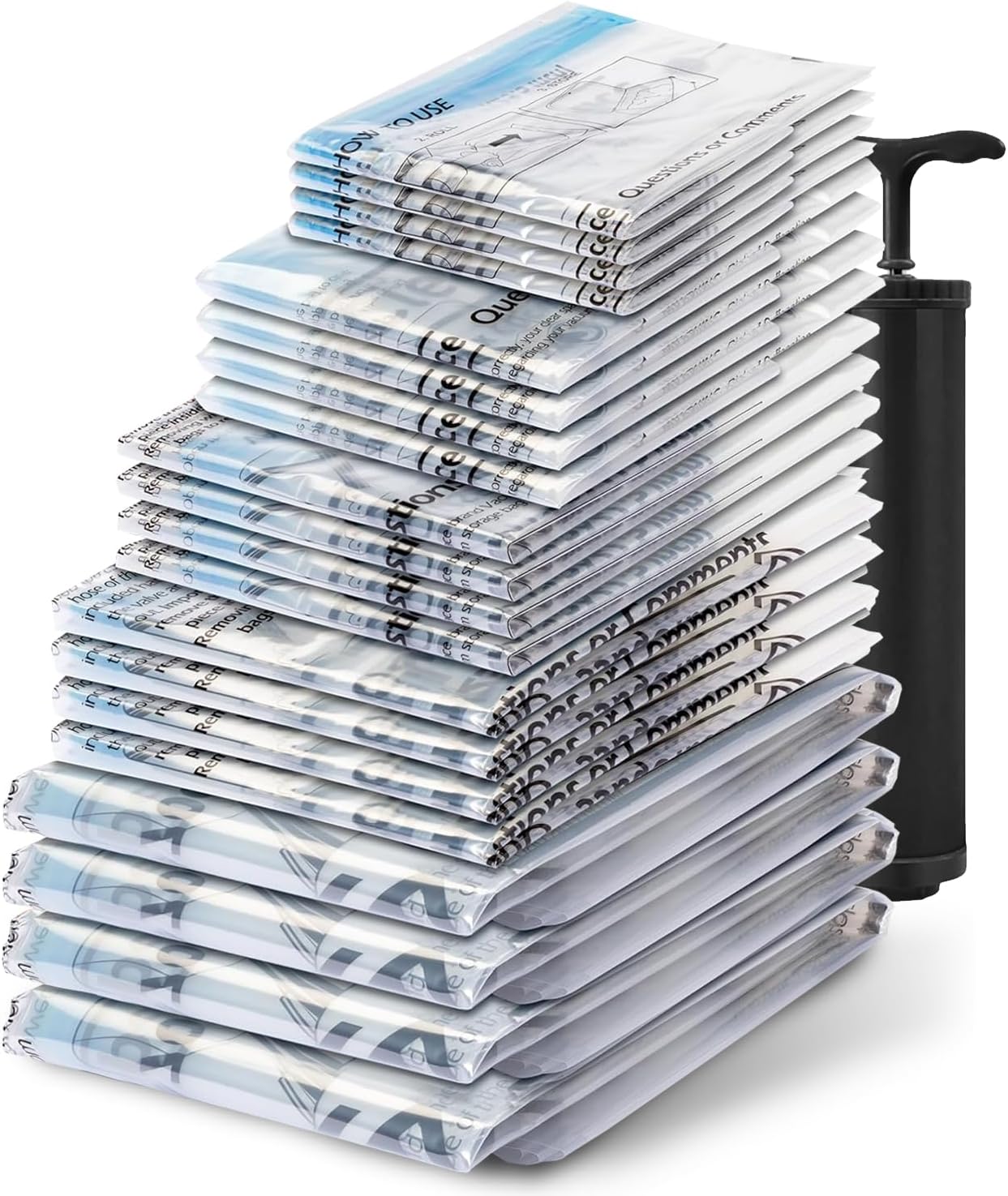 Skiennix Vacuum Seal Bags - Space Saver Storage for Clothing & Blankets | 20 Combo Set with Hand Pump