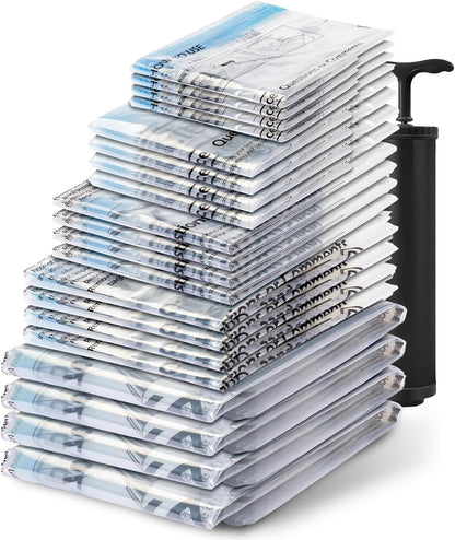 Skiennix Vacuum Seal Bags - Space Saver Storage for Clothing & Blankets | 20 Combo Set with Hand Pump