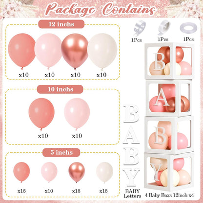 Winrayk Rose Gold Balloons | Floral Baby Shower Decorations Kit for Girls - Pink Balloon Arch & Letter Boxes