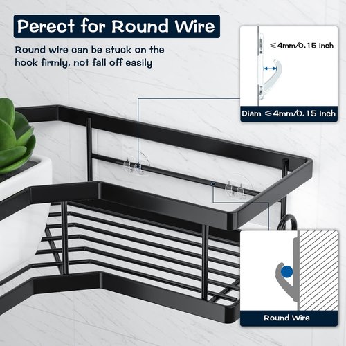 AKTECKE Shower Caddy - No Drill Adhesive Wall Hooks for Corner Organizer - Waterproof & Transparent
