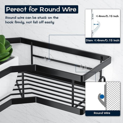 AKTECKE Shower Caddy - No Drill Adhesive Wall Hooks for Corner Organizer - Waterproof & Transparent