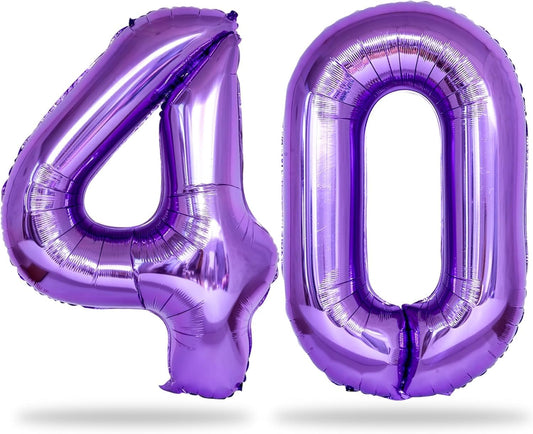 Purple Number 40 Birthday Balloons - 40 Inch Large Mylar Foil 4 & 0 Balloons for Women’s 40th Birthday Party