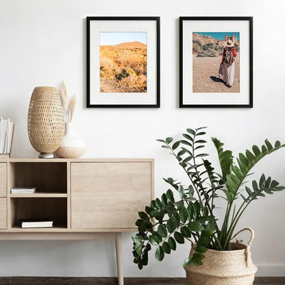 Fixwal 11x14 Picture Frame Set of 2 - Black Photo Frames for Wall & Tabletop Display | Includes Mats for 8x10 Photos