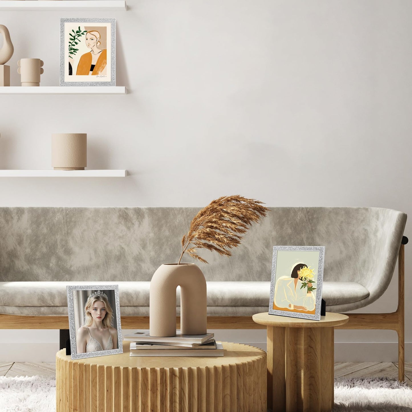 TWING 8x10 Picture Frame,Silver Sequins Bling Glitter Photo Frame with HD Real Glass,Silver Metal Picture Frames for Tabletop Display,Ideal Gift to Family and Friends(Silver,1 Pack)