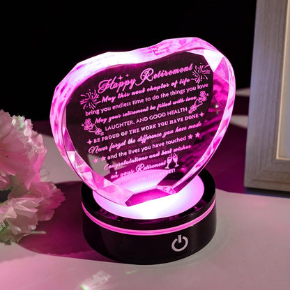 YWHL Crystal Heart Keepsake - LED Base Retirement Gift for Men & Women | Perfect Farewell Plaque for Retirees