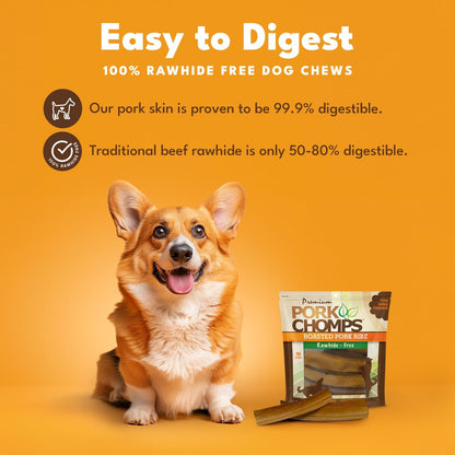 Pork Chomps Roasted Pork Skin Dog Chews - Long-Lasting, High Protein, Rawhide-Free | 6 Inch Rib Shapes, 10 Count