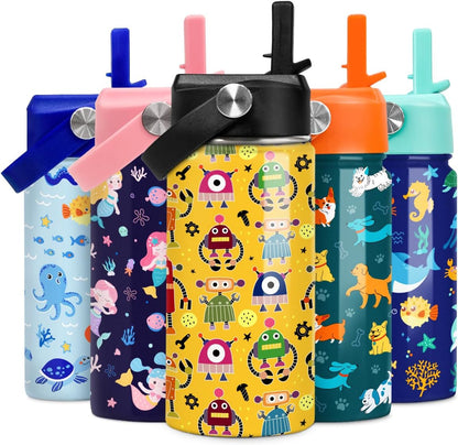 Skiennix Kids Water Bottle - Insulated 12oz Stainless Steel Tumbler with Straw | Perfect for School & Travel