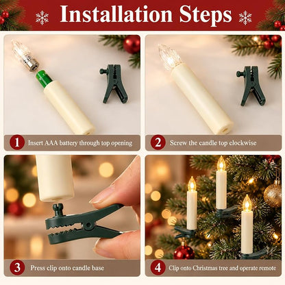 10 Pcs Clip-On Christmas Tree Candles with Remote & Timer - Diamond Flicker LED