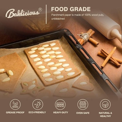 Baklicious Unbleached Parchment Paper Baking Sheets - 220 Pre-Cut Heavy Duty Sheets for Air Fryer, Oven & More
