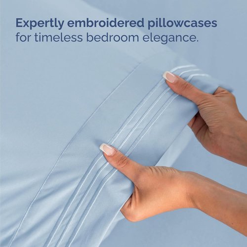 Hotel Luxury Twin Size 3-Piece Sheet Set | Comfy, Breathable & Cooling Bedding - Deep Pockets, Soft & Wrinkle-Free - Oeko-Tex Certified - Light Blue