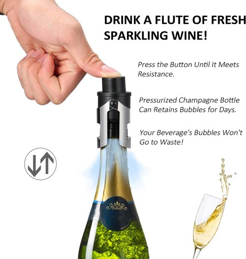 HYZ 2-Pack Classic Champagne Stoppers and 2-Pack Champagne Stoppers with Built-in Pump